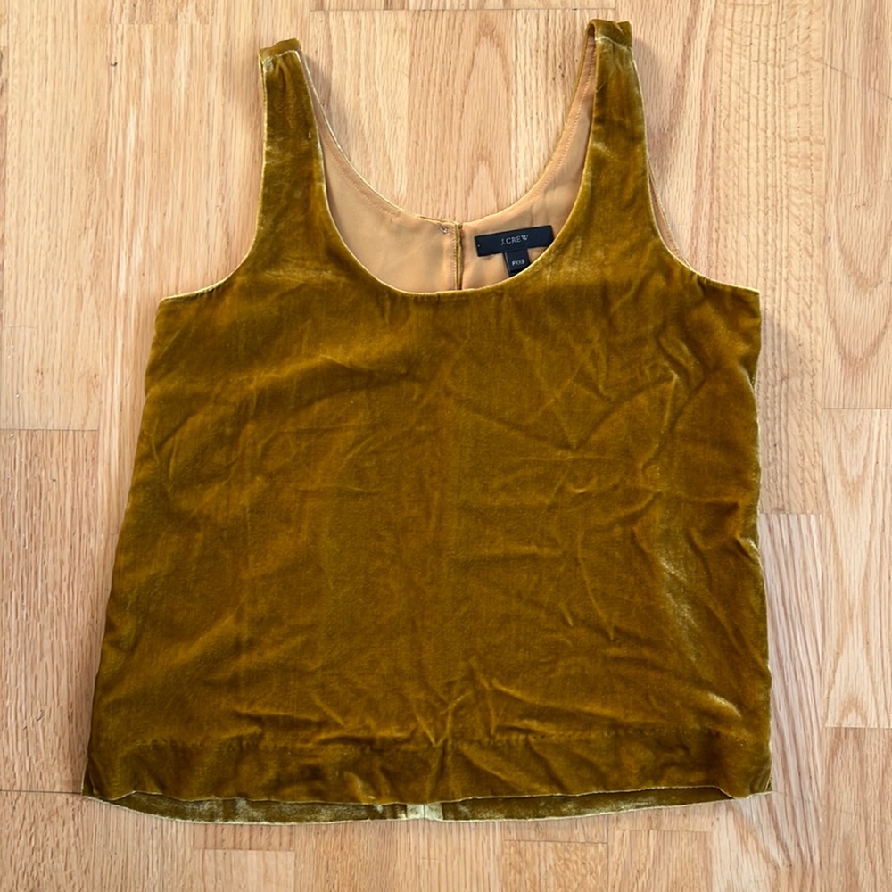 J. CREW Rayon & Silk Velvet Cropped Tank Blouse, Gold PXXS